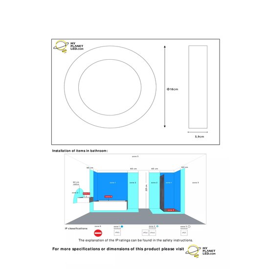 Waterdichte plafondlamp 18cm rond zwart dim 12W 3000K IP44