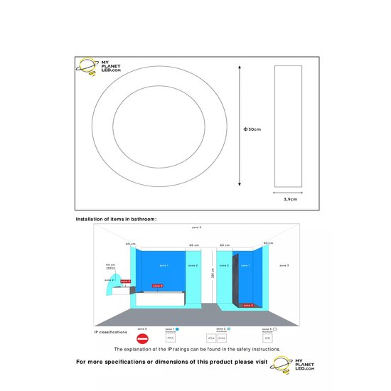 Plafonnier étanche 30cm rond blanc dim 30W 3000K IP44