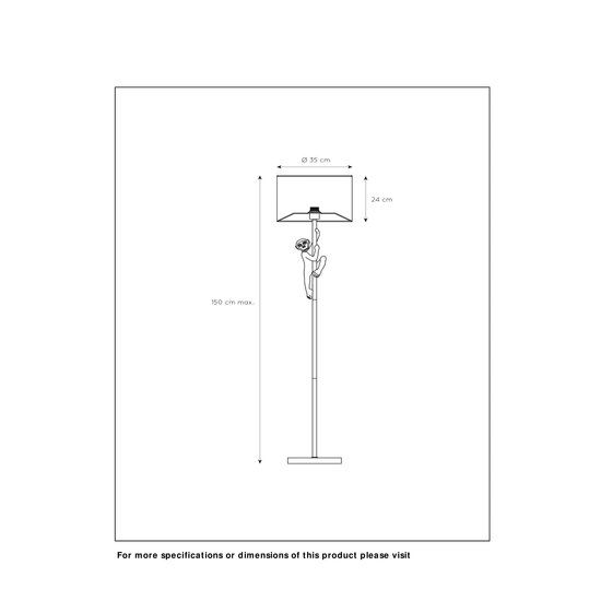 Zwarte staande lamp met zwarte kap en klimmende aap E27