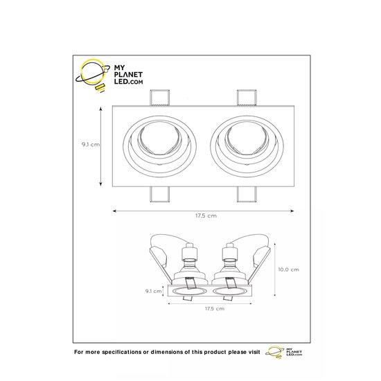 Black double recessed recessed spot 2xGU10