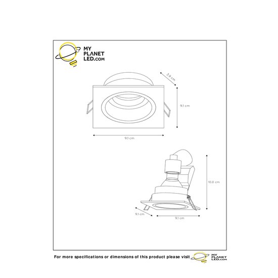 Rural recessed black recessed spot 9.1 cm square GU10