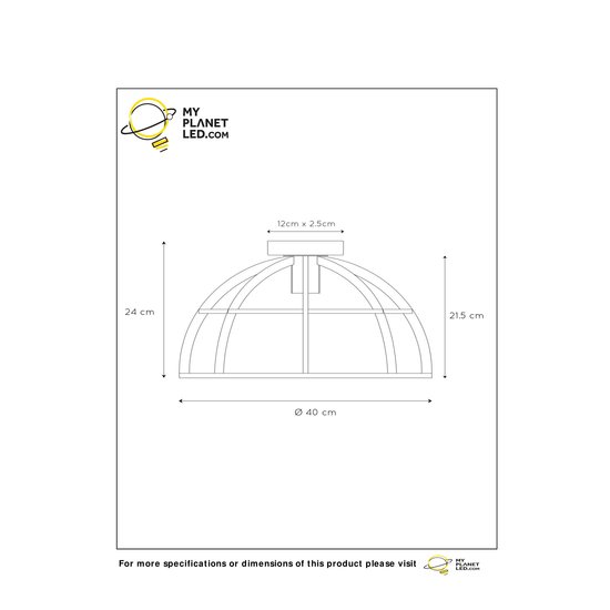 Plafonnier bombé 40 cm dia 1xE27 noir