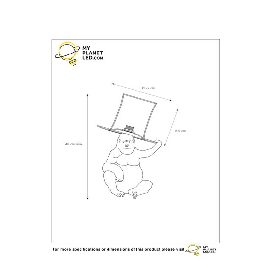 Lámpara de sobremesa Gorilla negra con sombrero 22,5 cm E14