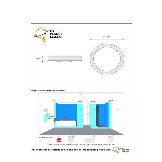 Plafón cromo mate 27cm E27 IP44 ambiente húmedo