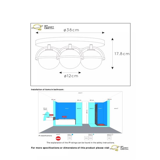 Deckenleuchte 38 cm 3xG9 IP44 für Badezimmer schwarz mit Messing