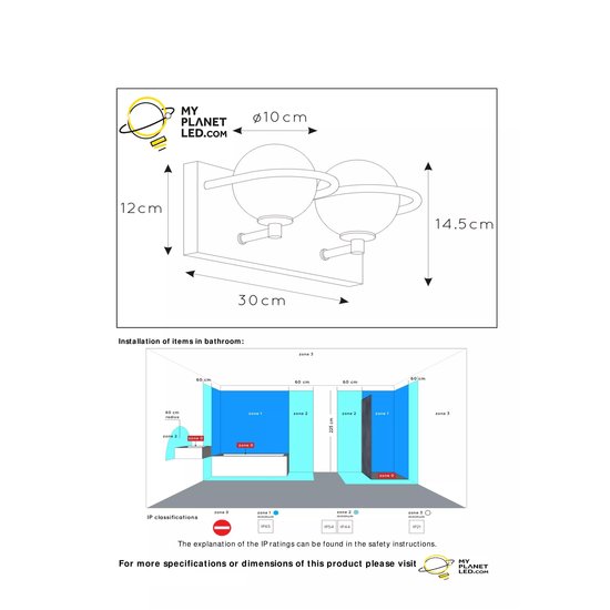 Aplique de baño 2xG9 IP44 negro con latón