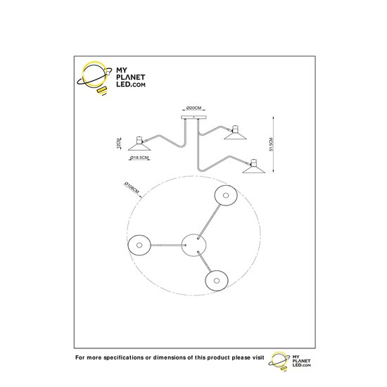 Plafonnier ludique orientable 3xE14 noir avec laiton