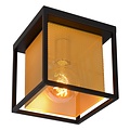 Plafondlamp E27 zwart met messing binnenkooi