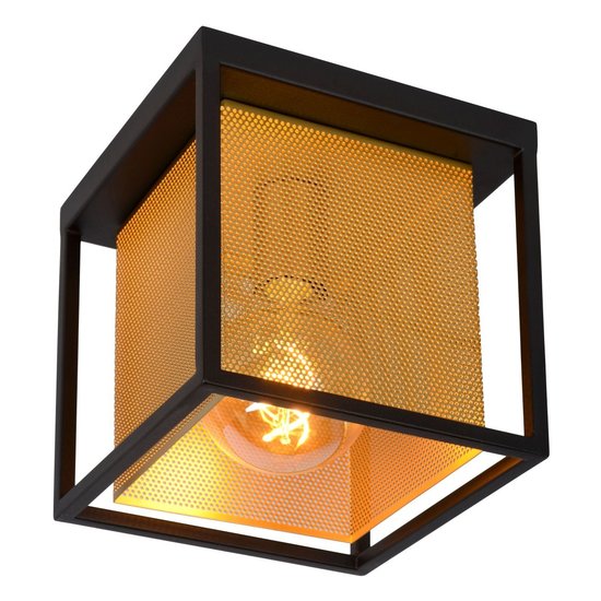 Ceiling lamp E27 black with brass inner cage