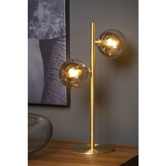 Retro-Tischleuchte, edle 2-Kugel matt gold/Messing G9