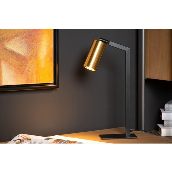 Tischlampe schwarz und gold mit GU10 Spot verstellbar
