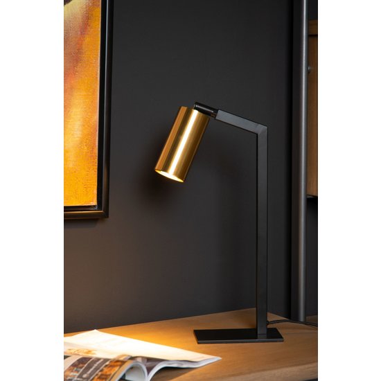 Tischlampe schwarz und gold mit GU10 Spot verstellbar