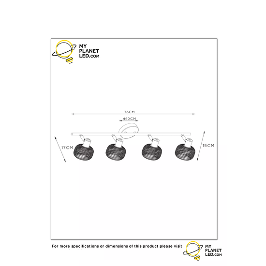 Rotatable black retro look ceiling spot 4xE14