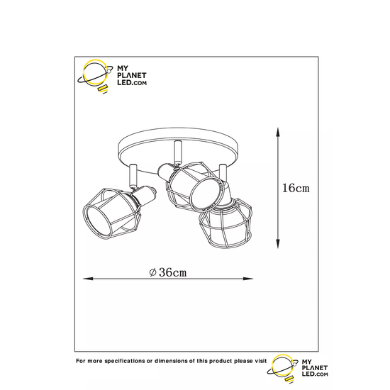 Black vintage ceiling spot modern look 36 cm 3xE14