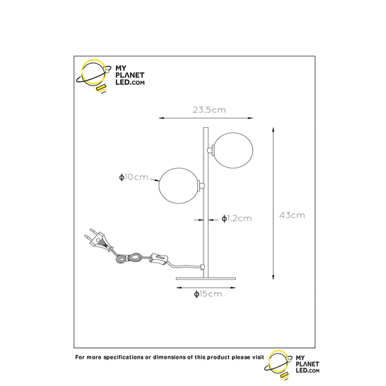 Lampe de table rétro noire, chic 2 sphères G9
