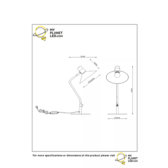 Lampe à poser noire en forme de tige E14 3 StepDim