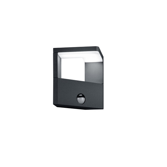 Ganges outdoor wall lamp with sensor, triangular, LED 9W 3000K, 1000 lumen, IP54, anthracite