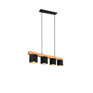 Wooden hanging lamp pendant 4xE14 black outside gold inside