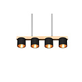 Cameron hanglamp van natuurlijk hout, 4x E14 (max. 28W), zwart buiten en goud binnen, 150 x 75 x 12 cm, IP20