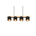 Suspension Cameron en bois naturel, 4x E14 (max. 28W), noir extérieur et or intérieur, 150 x 75 x 12 cm, IP20
