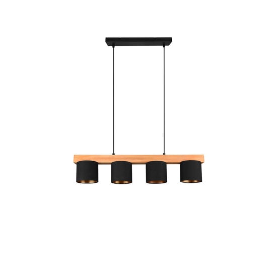 Cameron Hängelampe aus Naturholz, 4x E14 (max. 28W), außen schwarz und innen gold, 150 x 75 x 12 cm, IP20