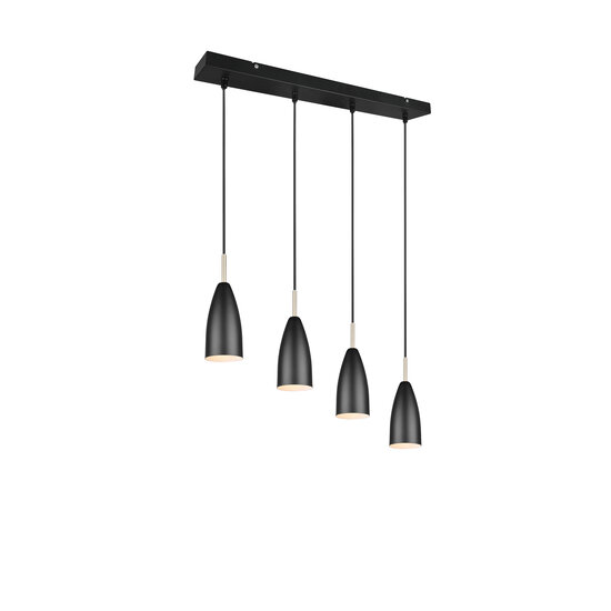 Farin hanglamp met 4x E14 fitting, mat zwart metalen frame, in hoogte verstelbaar, 58 x 150 x 9 cm, excl. lichtbron