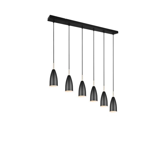 Trio Lighting Farin, elegante höhenverstellbare Pendelleuchte mit 6xE14-Fassung in Mattschwarz, max. 25W pro Fassung, IP20