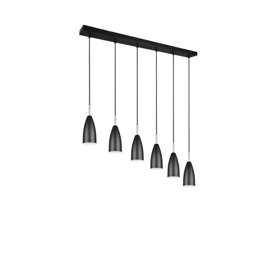 Trio Lighting Farin, elegante höhenverstellbare Pendelleuchte mit 6xE14-Fassung in Mattschwarz, max. 25W pro Fassung, IP20