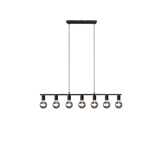 Vannes Hängelampe mit 7 E27-Fassungen, mattschwarzes Metall, 110,5 x 150 x 8,5 cm, IP20, ohne Leuchtmittel