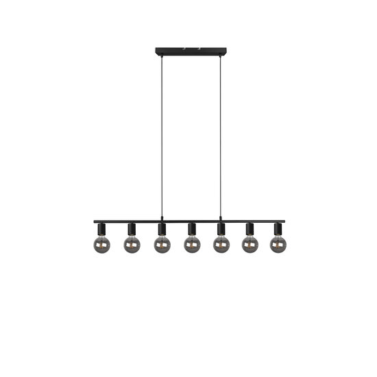 Suspension Vannes à 7 douilles E27, métal noir mat, 110,5 x 150 x 8,5 cm, IP20, ampoule non incluse