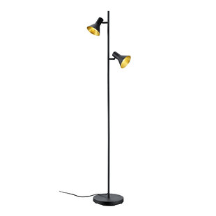 Preciosa lámpara de pie orientable negra y dorada 2xE14
