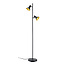 Preciosa lámpara de pie orientable negra y dorada 2xE14