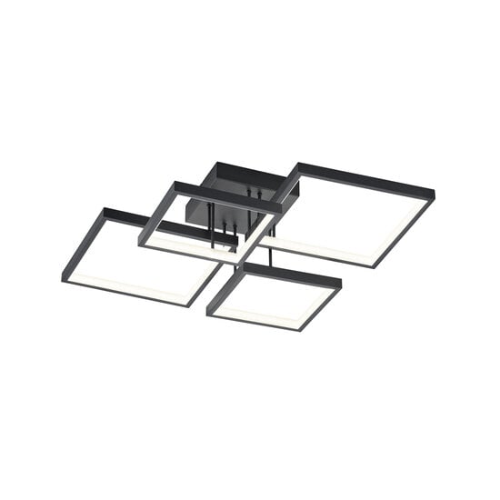 Sorrento LED ceiling light, block-shaped, 24W 3000K warm white, 2400 lumen, matt black metal, 52.5 x 16 x 52.5 cm, dimmable via switch
