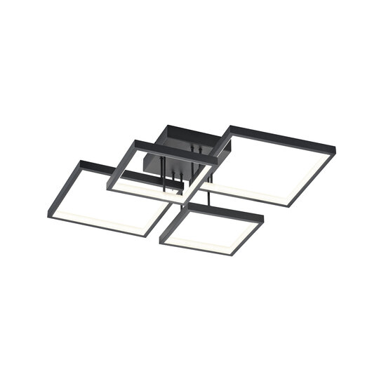 Sorrento plafonnier LED, forme de bloc, 24W 3000K blanc chaud, 2400 lumen, métal noir mat, 52,5 x 16 x 52,5 cm, dimmable via interrupteur