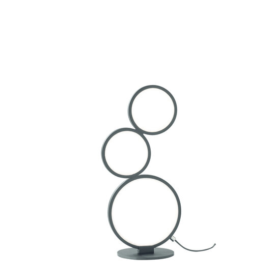 Rondo lámpara de mesa LED con aros, 17W LED SMD 1500 lúmenes, 3000K blanco cálido, negro mate, IP20, regulable con dimmer en el cable