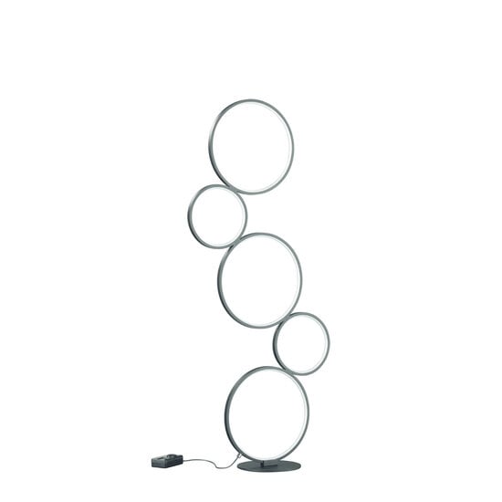 Rondo LED floor lamp with round base, matte black, 36W 3000K, 3200 lumen, 115 cm tall, dimmable via foot dimmer
