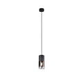 Smokey hanglamp met 1xE27 fitting, mat zwart, metalen behuizing, hoogte 150 cm, diameter 10 cm, IP20, lichtbron niet inbegrepen