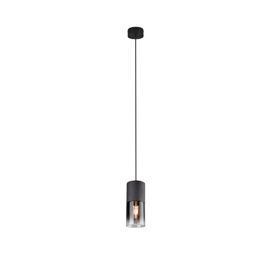 Smokey Hängelampe mit 1xE27-Fassung, mattschwarz, Metallgehäuse, Höhe 150 cm, Durchmesser 10 cm, IP20, Leuchtmittel nicht enthalten
