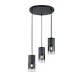 Robin pendant lamp, round shape in matt black metal with smokey finish, 3x E27 socket (bulb not included), height 150 cm, diameter 37 cm, IP20