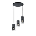 Ronde smokey hanglamp 3xE27 mat zwart