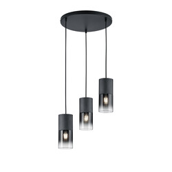 Robin hanglamp rond smokey 3xE27 mat zwart, hoogte 150 cm