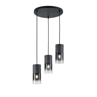 Ronde smokey hanglamp 3xE27 mat zwart