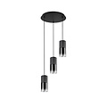 Ronde smokey hanglamp 3xE27 mat zwart