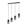 Robin hanglamp van Trio Lighting, 4x E27 fitting, verstelbare armen, mat zwart metaal met rookglazen kappen, 80,5x150 cm, IP20