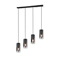 Suspension Robin de Trio Lighting, 4x E27, bras orientables, métal noir mat avec abat-jour en verre fumé, 80,5x150 cm, IP20