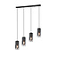 Robin Hängelampe von Trio Lighting, 4x E27-Fassung, verstellbare Arme, mattschwarzes Metall mit Rauchglasschirmen, 80,5x150 cm, IP20