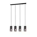 Lámpara colgante Robin de Trio Lighting, 4x E27, brazos regulables, metal negro mate con tulipas de cristal ahumado, 80,5x150 cm, IP20