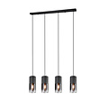Robin hanglamp van Trio Lighting, 4x E27 fitting, verstelbare armen, mat zwart metaal met rookglazen kappen, 80,5x150 cm, IP20