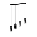 Robin hanglamp van Trio Lighting, 4x E27 fitting, verstelbare armen, mat zwart metaal met rookglazen kappen, 80,5x150 cm, IP20
