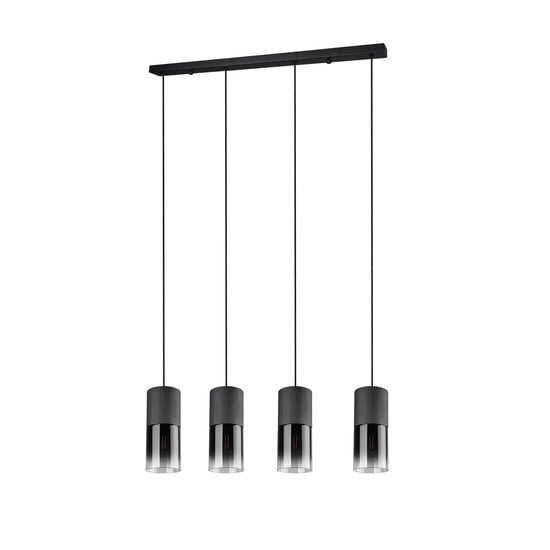 Suspension Robin de Trio Lighting, 4x E27, bras orientables, métal noir mat avec abat-jour en verre fumé, 80,5x150 cm, IP20